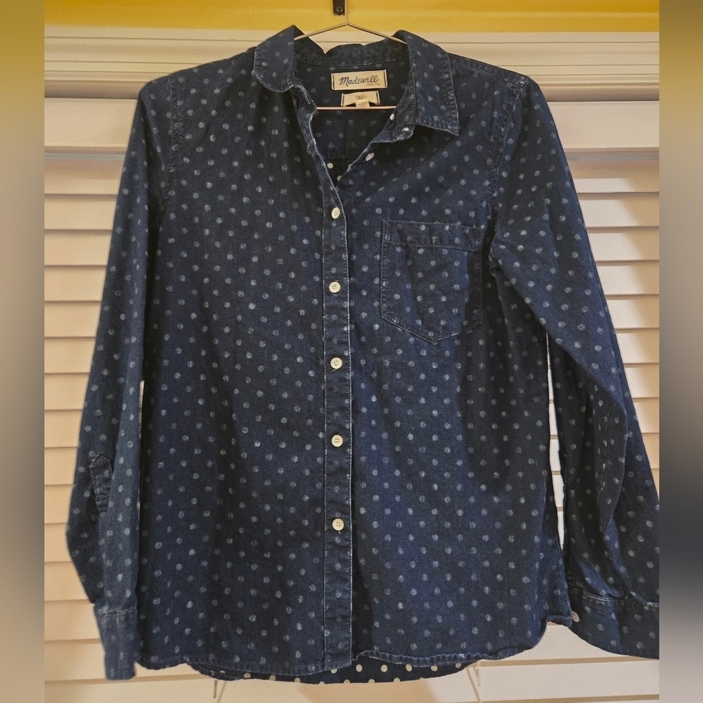 Madewell Boyfriend Polka Dot Chambray Button Down Shirt Size Small